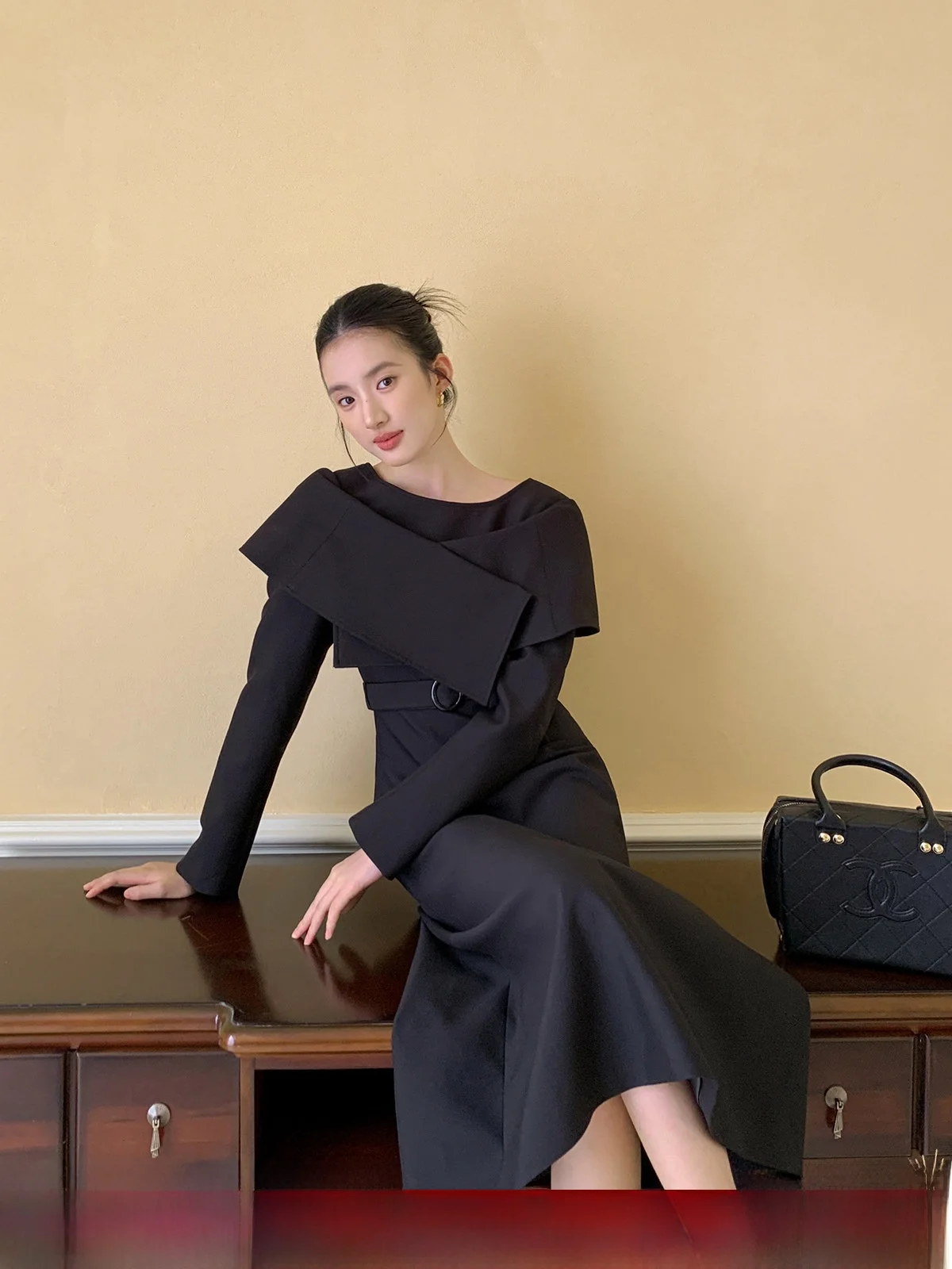 

XXNING женская длинная юбка трапециевидной формы из полиэфирного волокна с высокой талией и воротником-стойкой для поездок на работу