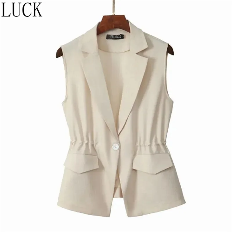 Vests for Women Spring and Autumn Suit Vest Jacket Waistcoat Female Waist Joker Short one Button Vest Cardigan Blouse Female