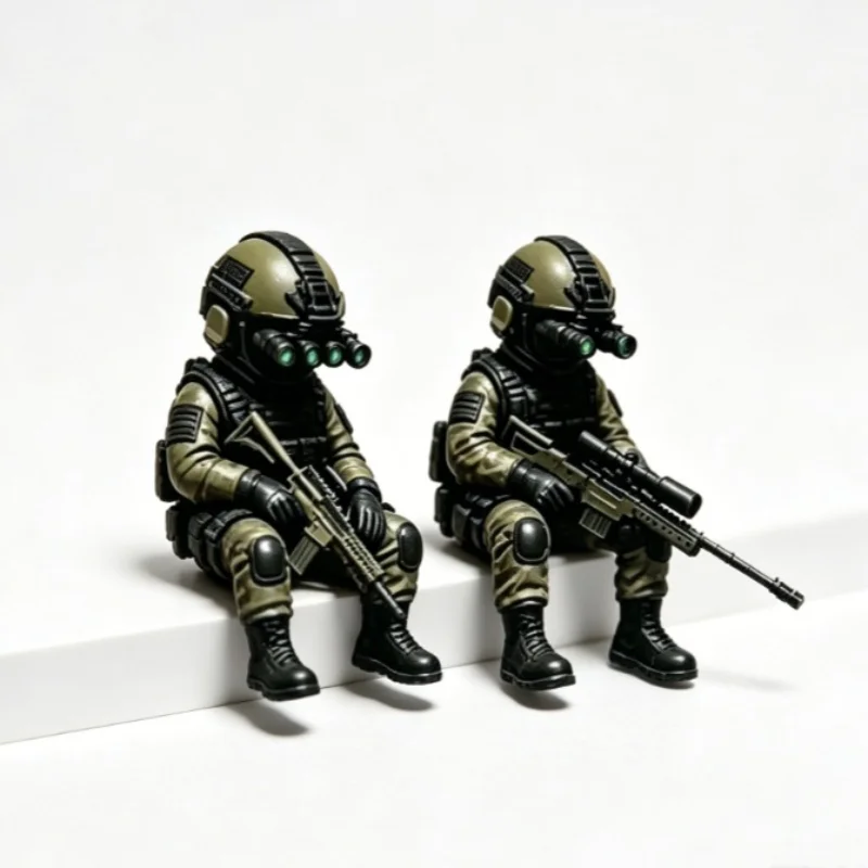 Mini-Soldatenfigur Dekoration Sitzender Scharfschütze Statue Bewaffnete Spezialeinheiten Statue Militär-Soldatenskulptur Sammlermodell