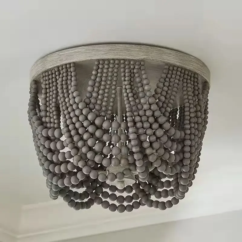 Amazon wooden bead ceiling chandelier, modern light luxury bedroom wooden bead ceiling light manufacturer wholesale