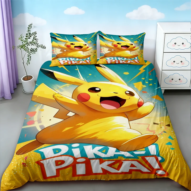 

Cartoon Duvet Cover Pikachu Bedding Set Skin-friendly Breathable Quilt Cover for Bedroom Decor Twin King Size