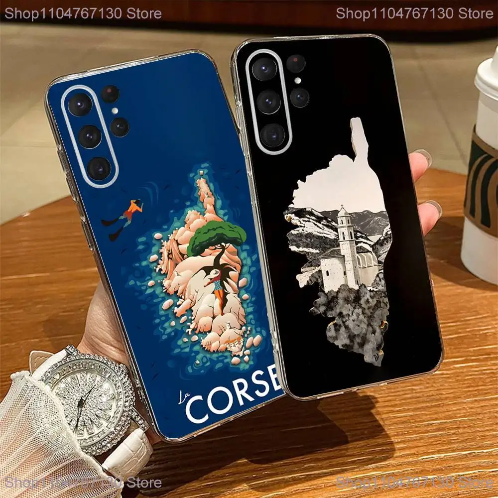 

Corse Corsica Phone Case For Samsung S24,30,21,22,23,20 FE,lite,PIus,Ultra,5G,Note,9,10 Transparent Cover