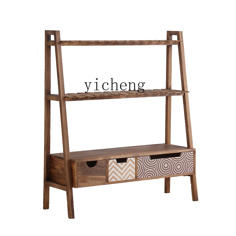 

ZK Solid Wood Succulent Flower Stand Balcony Ladder Storage Rack High-End Living Room Interior Antiseptic Creative Flower Rack