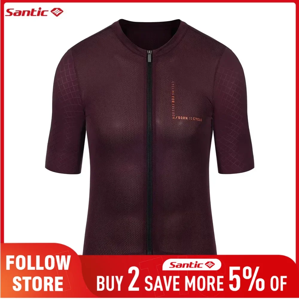 Santic Mens Cycling Jersey Bamboo Charcoal Fibre Antibacterial Bicycle Shirts Summer Breathable Quick Dry Pro MTB/Road Bike Tops