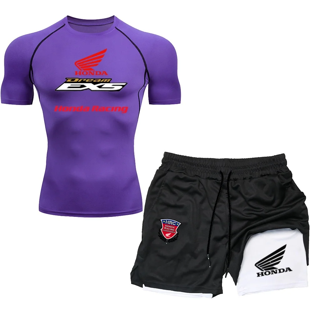 

N men's 2PCS quick drying tight fitting breathable short sleeved T-shirt and shorts, short sleeved shorts set suitable for runni