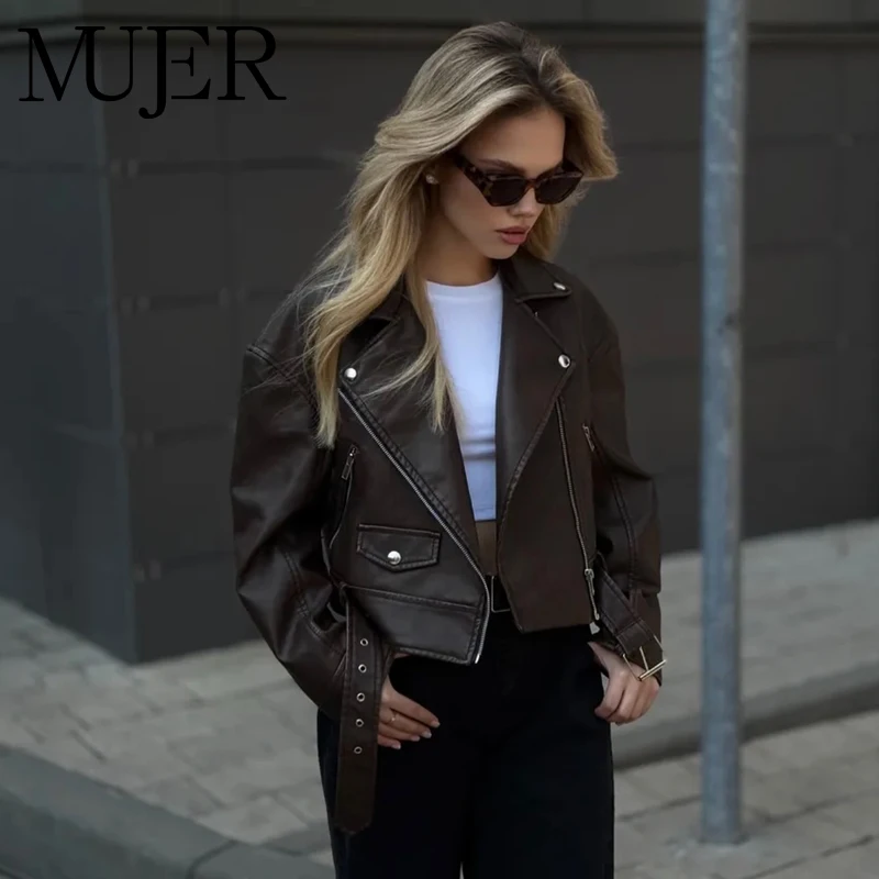 

MUJER куртки-бомберы из искусственной кожи для женщин, черная укороченная куртка на молнии, женская новинка, пальто и куртки, верхняя одежда, женская куртка