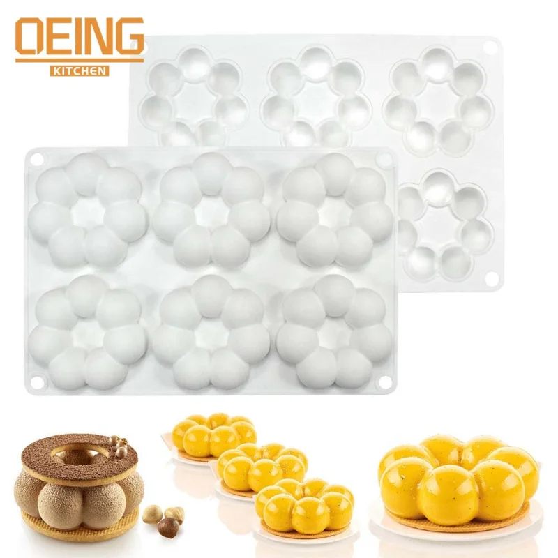 6 Hole Silicone Donut Mold Flower Ball Baking Pan Non-Stick Baking Pastry Chocolate Cake Dessert Tool Bagels Muffins Donut Maker