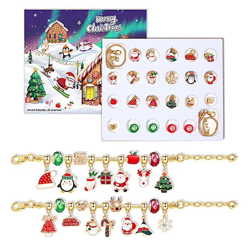 Christmas Advent Calender Gift Box Creative D IY Snowman Santa Claus Bracelet Countdown Calendar Box Jewelry Bracelet Making Kit