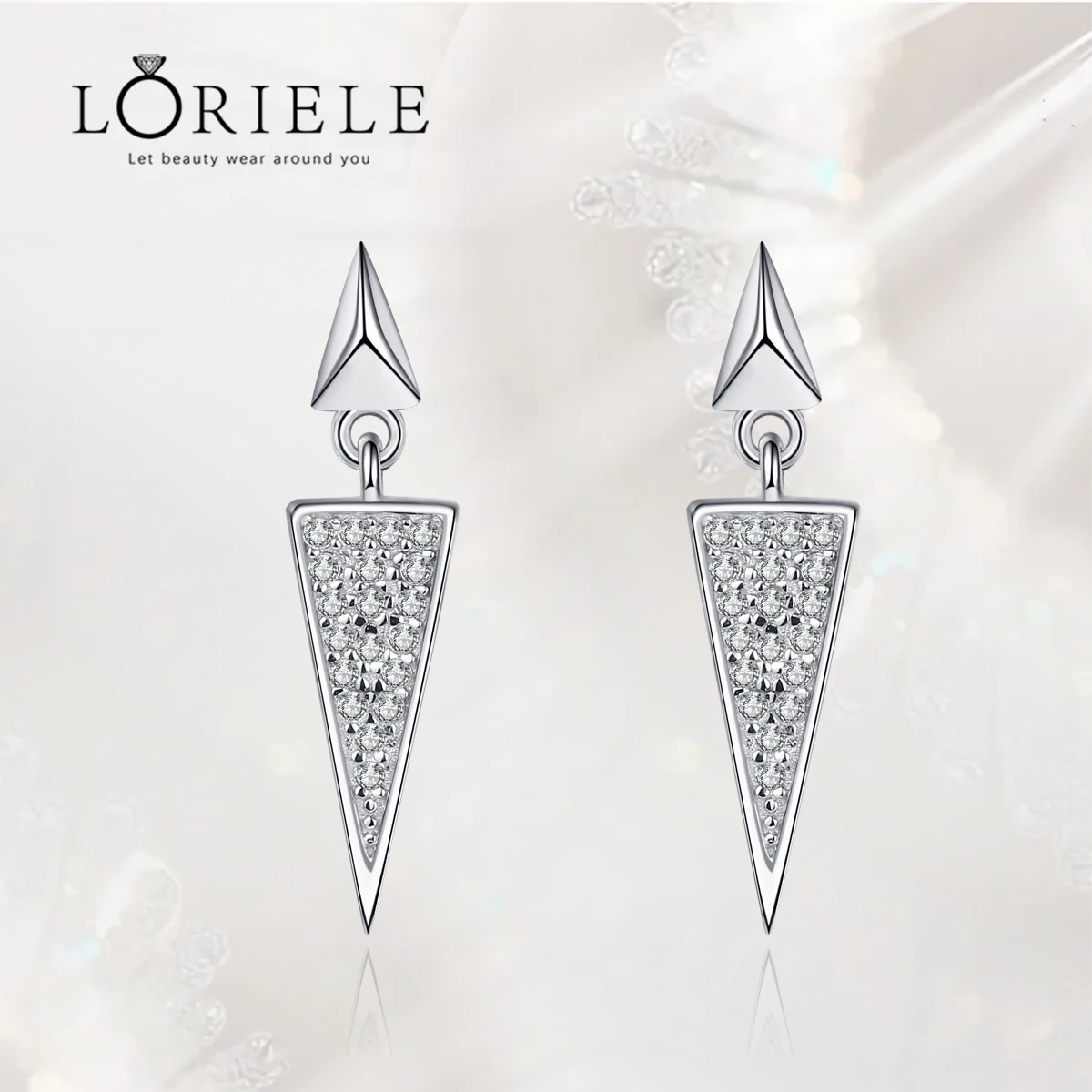 LORIELE Sterling Silver Moissanite Earrings Platinum Plating Full Diamond Setting Triangle Drop Earrings For Women Jewelry