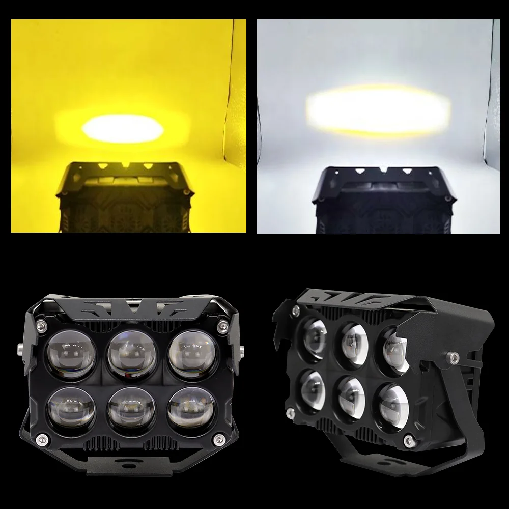 

Auxiliary Motorcycle 6 Lens Spotlight Dual Color Fog Lamps High Power Headlights with Fan Driving Lamp for Car Truck SUV UTV