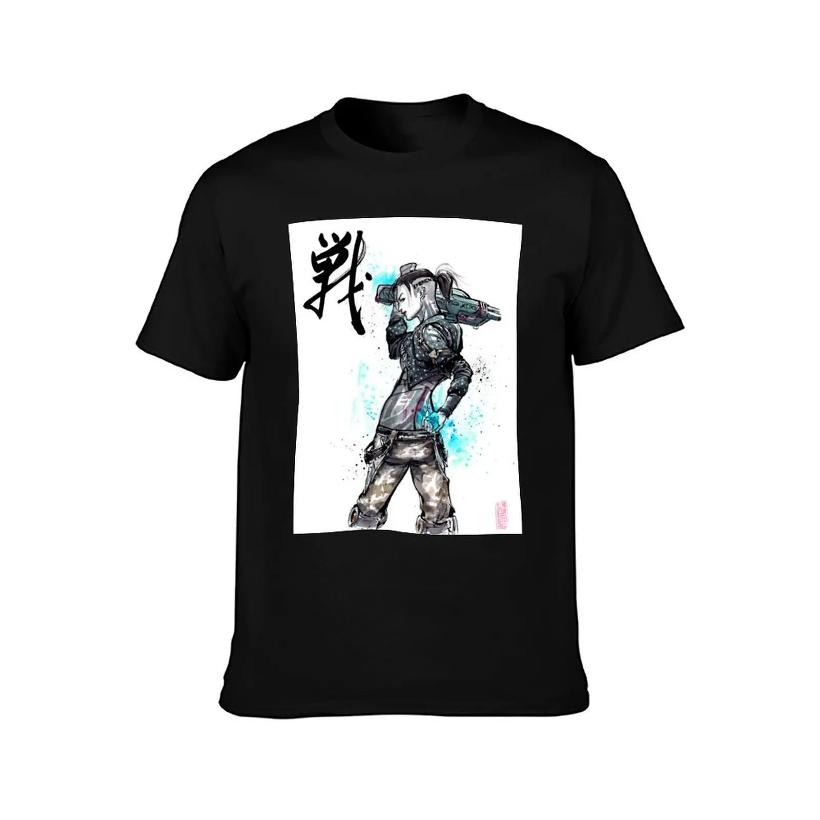 Jack from Mass Effect Sumie Style with calligraphy FIGHT T-Shirt Casual Minimalist Short Sleeve Top T-Shirt