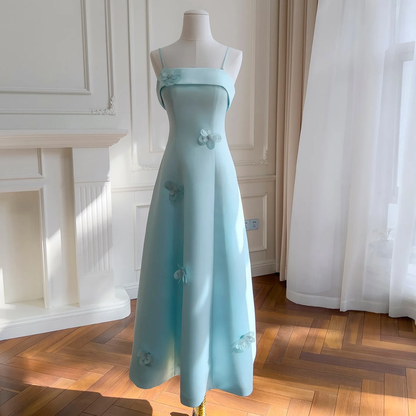 스위트-쿨 스타일 3D 플라워 스트랩리스 미니 드레스 프렌치 엘레강스 슬리밍 롱 가운 - 여성용 플로럴 프린트 맥시 드레스