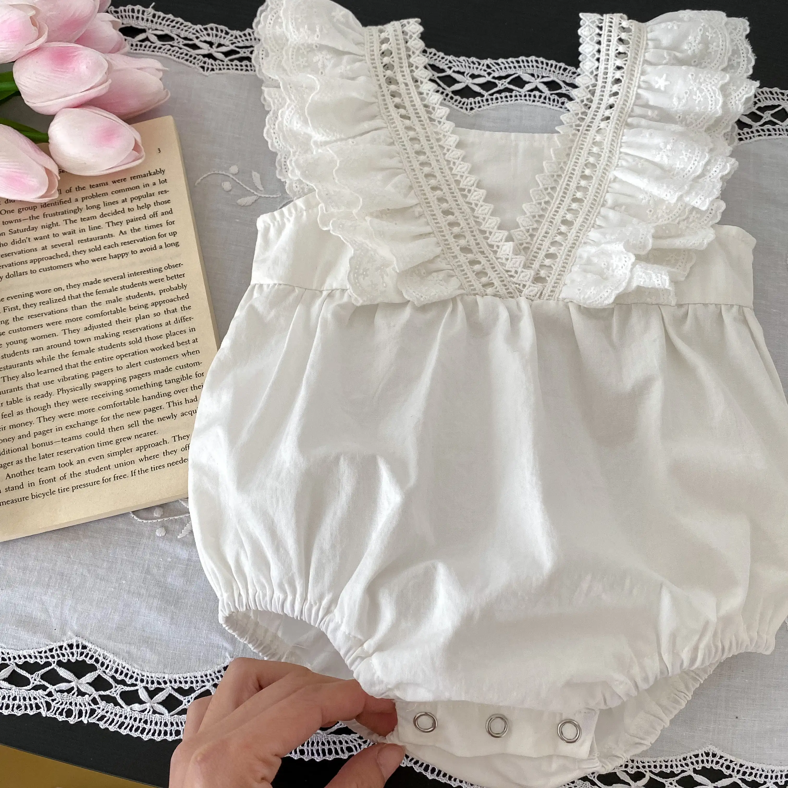 summernew baby baby one-piece dress for girl baby pure cotton versatile lace fly sleeve shoulder strap wrap fart triangle romper