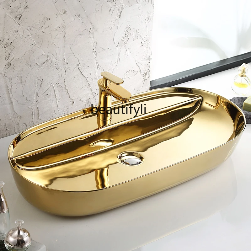 European Style gold Countertop Basin Large Size Wash Basin Ceramic Wash Basin For Home Use