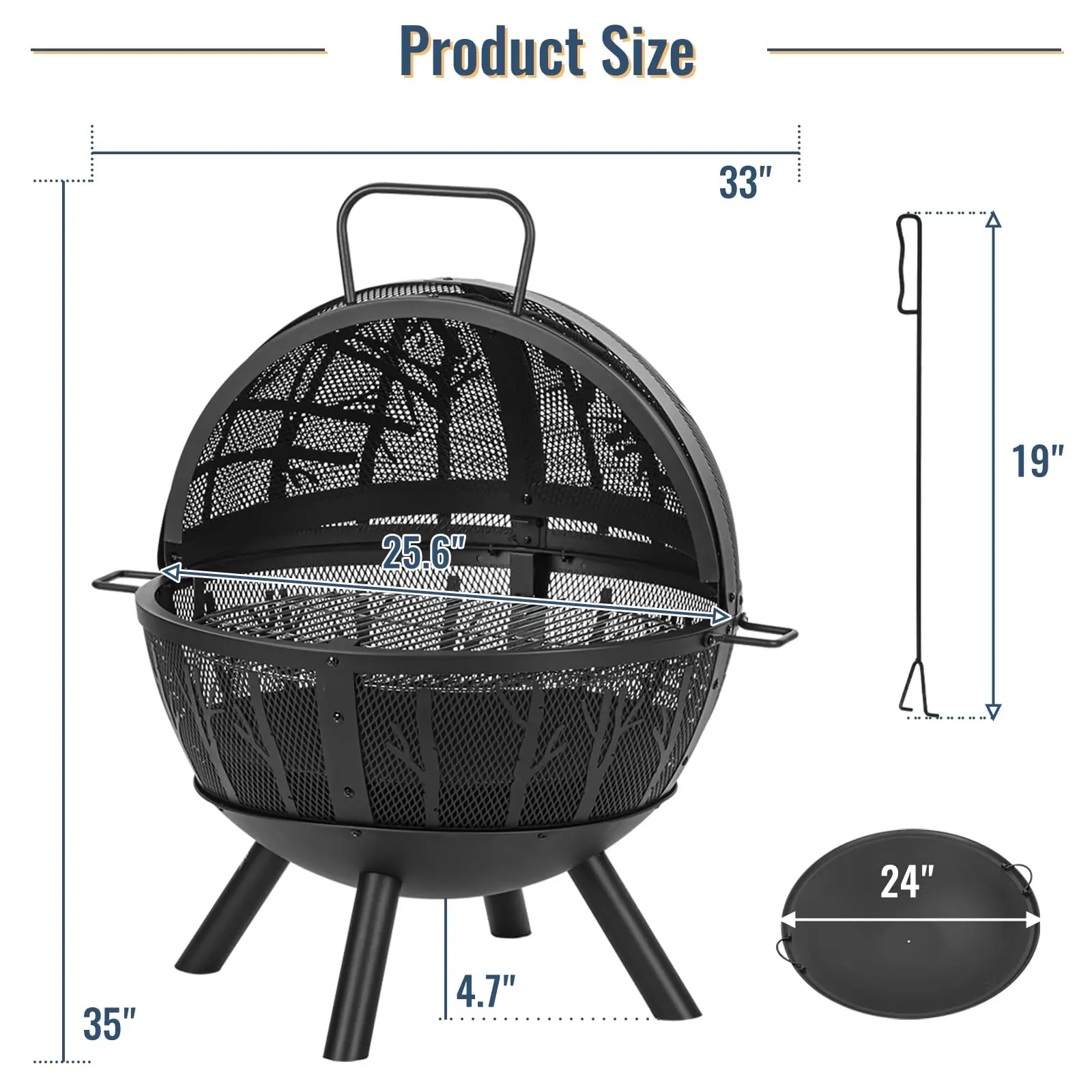 35 Inch Wood Burning Fire Pit with BBQ Grill, Heavy Duty Fire Pits