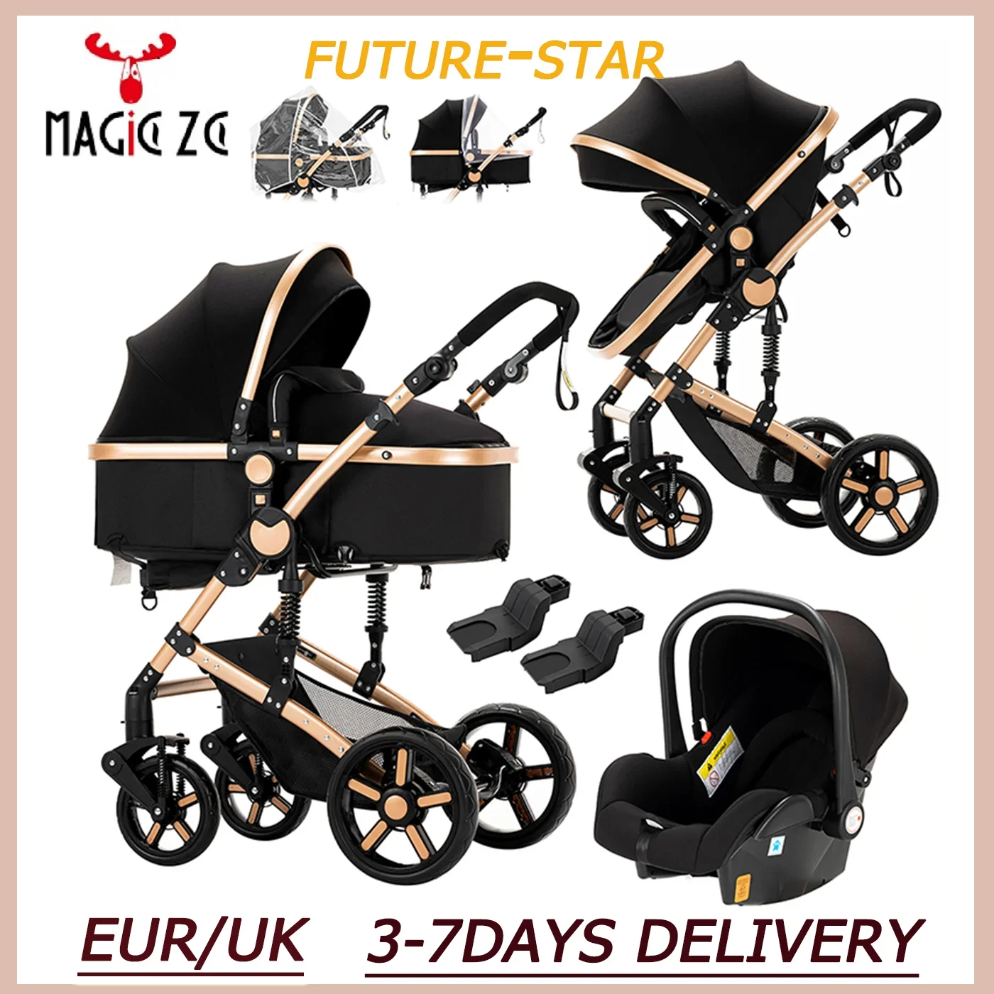 Baby Stroller 3 in 1 Stroller Baby lightweight Stroller pram Baby travel Stroller Car for Newborn Baby Trolley Folding Strollers