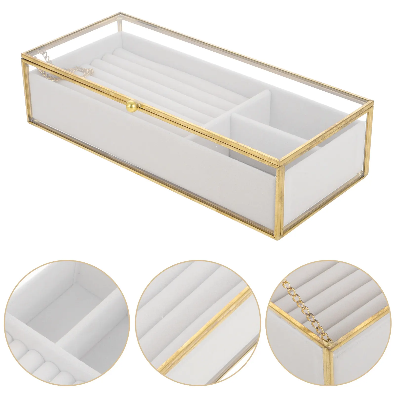 

Clear Jewelry Box with Gold Frame Lid Vintage Style Trinket Chest for Women Compact Earring Ring Necklace Organizer Display Case