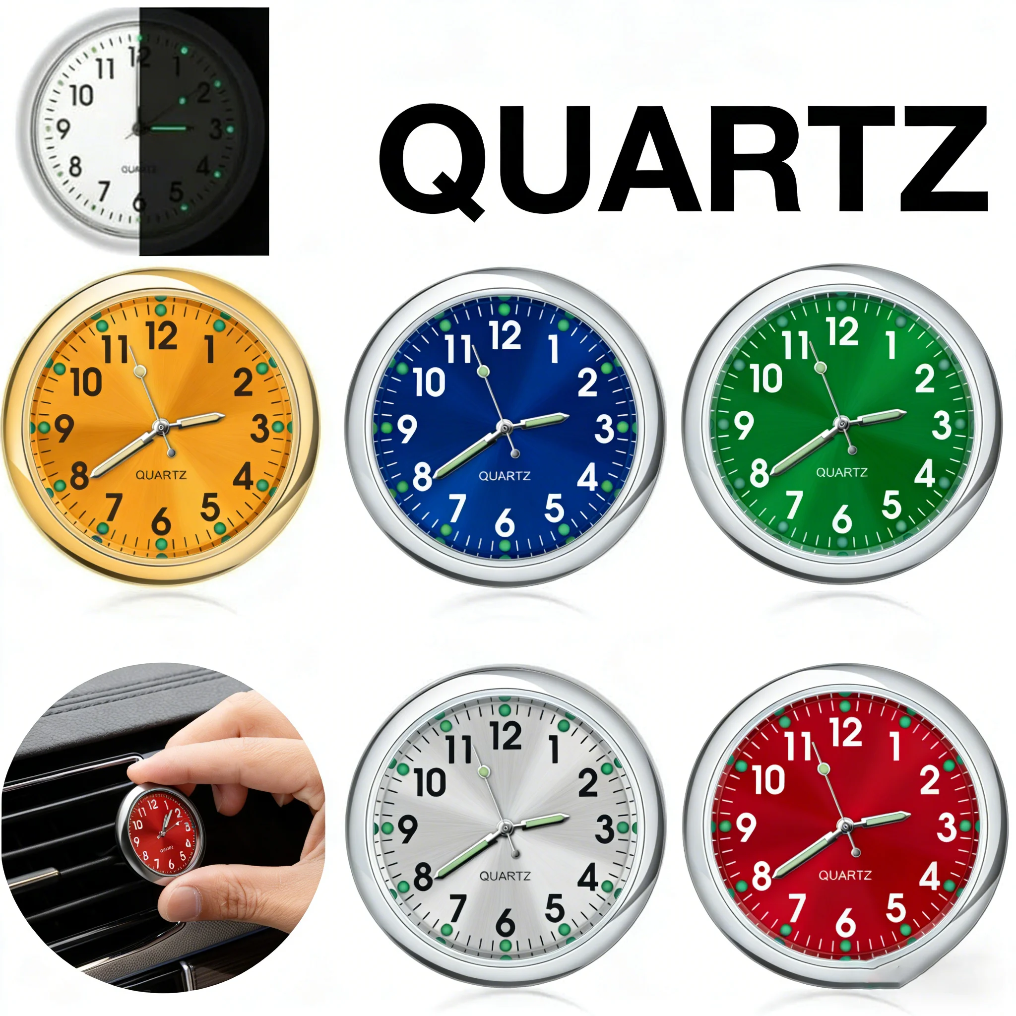 Car Clock Luminous Automobiles Internal Stick-On Mini Watch Mechanics Quartz Clocks Auto Ornament Car Decoration Accessories