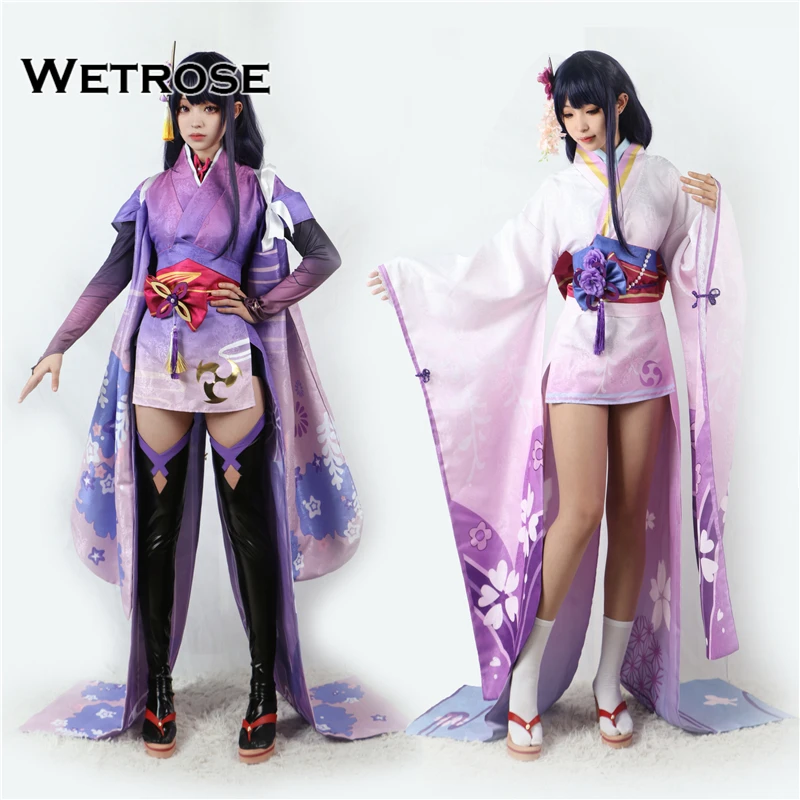 【Wetrose】 In Stock Genshin Impact Raiden Shogun Makoto Ei Beelzebul Baaln Cosplay Costume Kimono Haori Full Set Game Party Wig