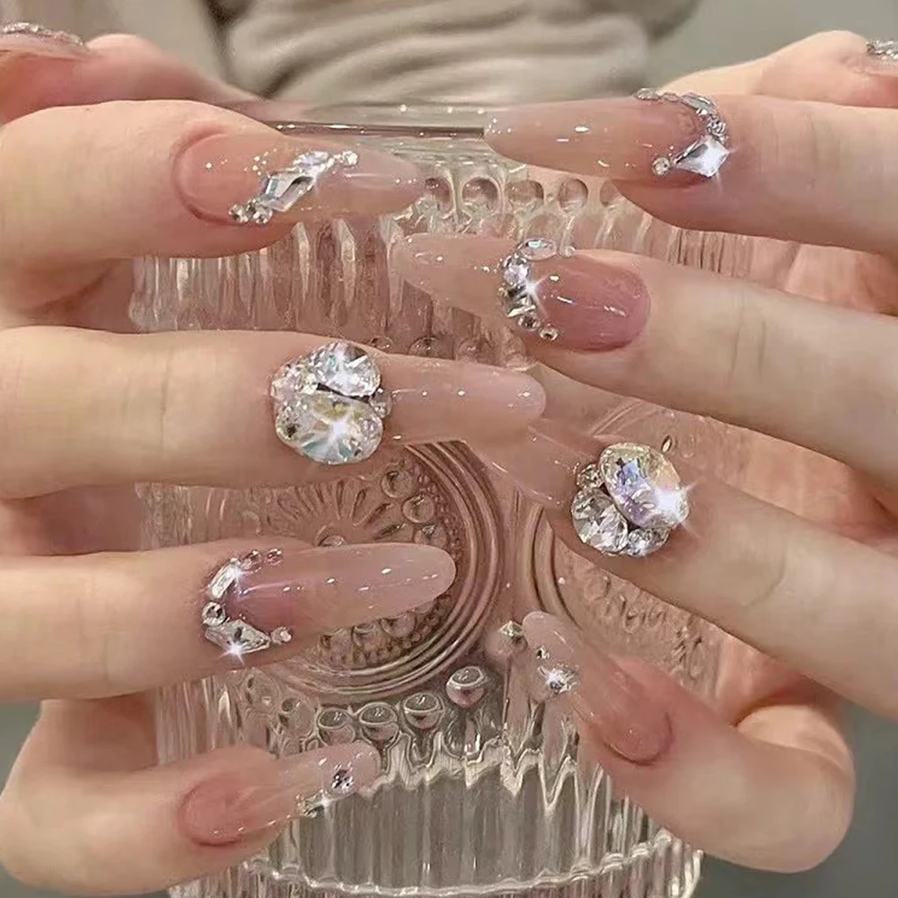 12 Gitter Mini-Nagelkunst-Strasssteine, gemischt, 3D-Acryl mit flachem Boden, Diamantfarbe, weißer Glitzerstein, Maniküre-Dekorationszubehör