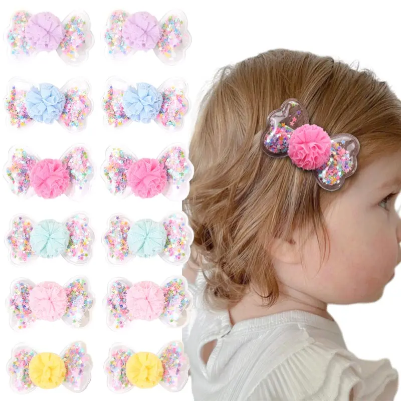 

ncmama 6Pcs Bubble Flower Hairpin Glitter Sequins Hair Bow with Alligator Clips for Girls Barrettes Headwear Hair Accessories