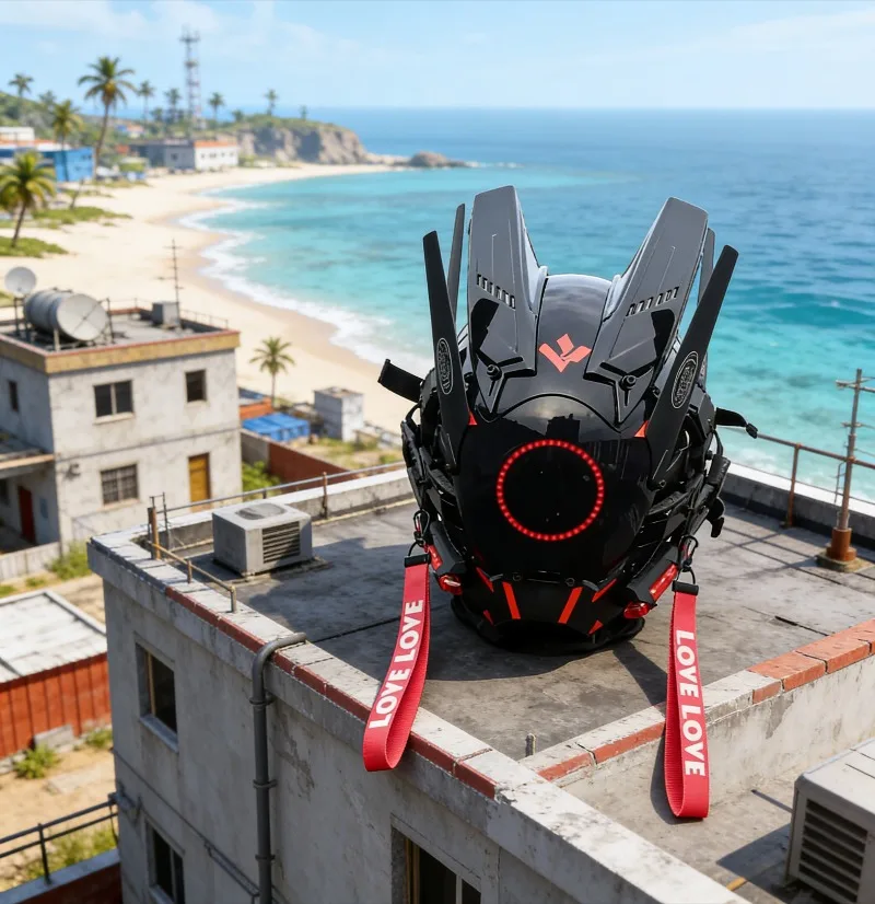 Future technology sense mecha helmet, cyberpunk luminous mask, full face hood tide dress up artifact