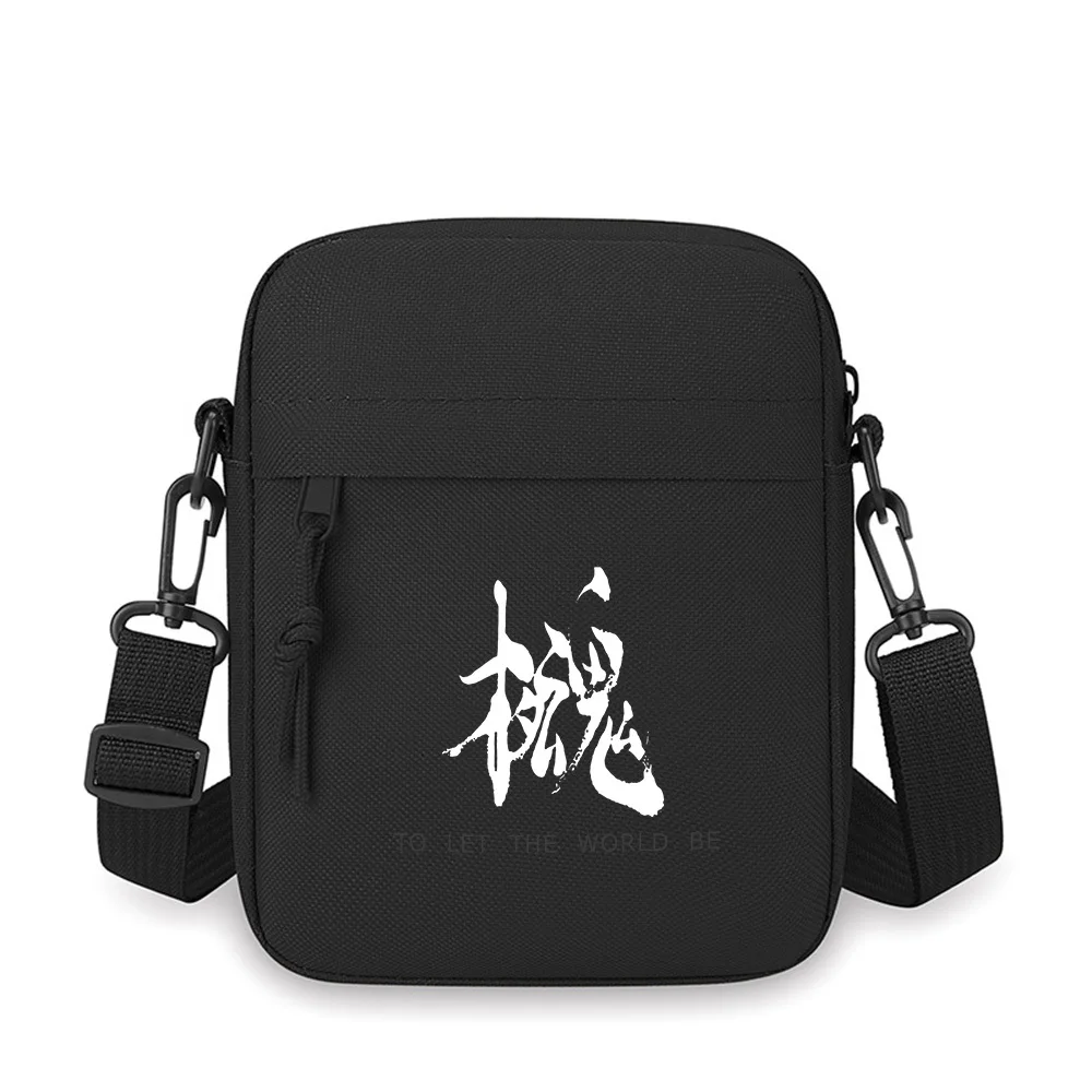 White Chinese Calligraphy Art Design Men Crossbody Bag Single Shoulder Women Cartoon Anime Film Printing Design Unisex