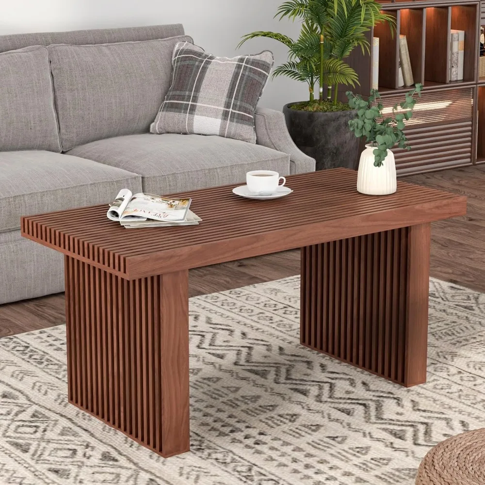 

Modern Simple Coffee Table for Living Room, Wood Rectangle Center Table, Farmhouse Brown Minimalist Cocktail Tea Table for Livin