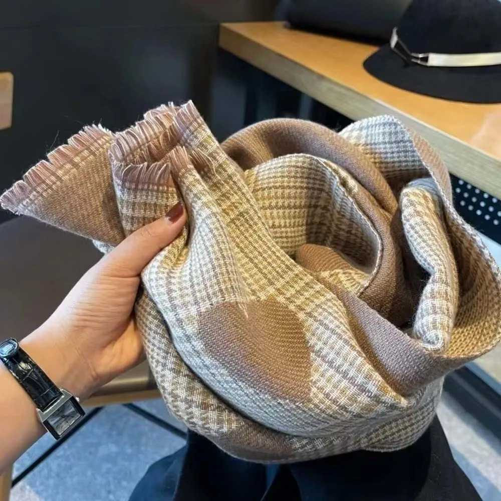 

Gift Acrylic Fibers Heart Knitted Scarf Warmer Tartans Printed Double-sided Scarf Soft Hijab Long Thickened Shawl Outdoor