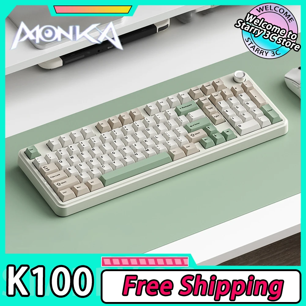 

MONKA K100 Mechanical Keyboard Three Mode RGB Gaming Keyboard Hot Swap Gasket 8000mAh Ergonomics Pc Gamer Accessories Mac Office