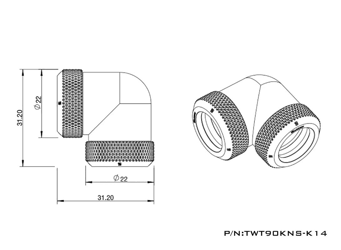 Barrow 90 grad harte rohr joint, g1/4 adapter ist geeignet für OD12mm/14mm harte rohr TWT90KNS-K12/TWT90KNS-K14