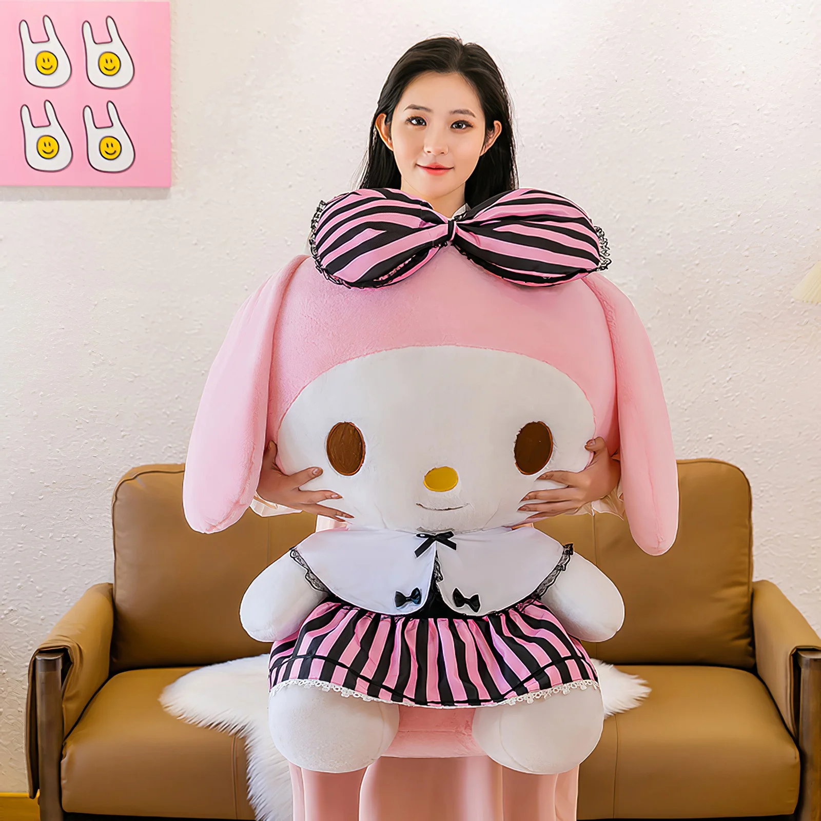 Sanrio Kuromi Brinquedo De Pelúcia Dos Desenhos Animados, Kawaii, Minha Melodia, Saia JK, Boneca De Pano De Pelúcia Macia, Bonito Almofada Tamanho Grande, Presente de Aniversário das Meninas, 60cm