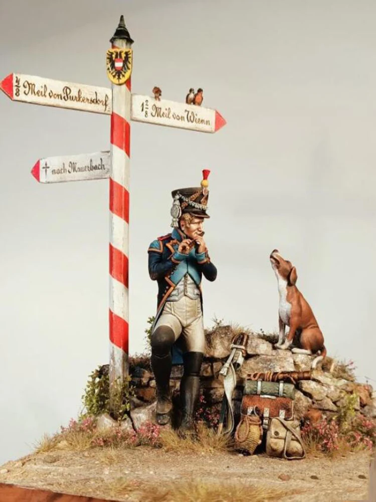 Soldato in resina 1/24 75mm soldato antico SIT CON cane Modello smontato non verniciato Kit di costruzione di figure