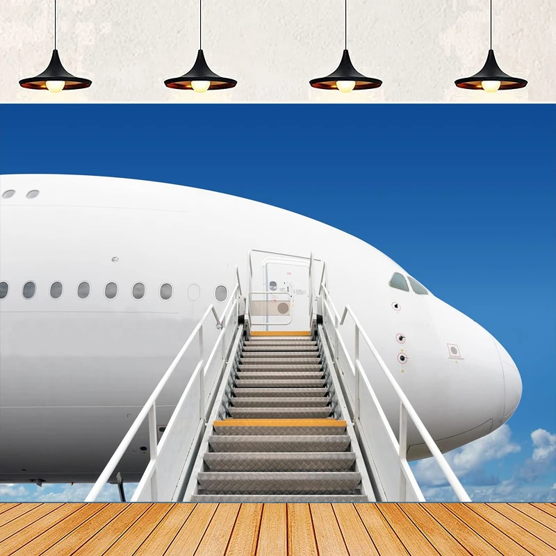 Photography Backdrop Private Airplane With Red Carpet Blue Sky VIP Flights Travel Background Party Backdrop Wall Banner Poster