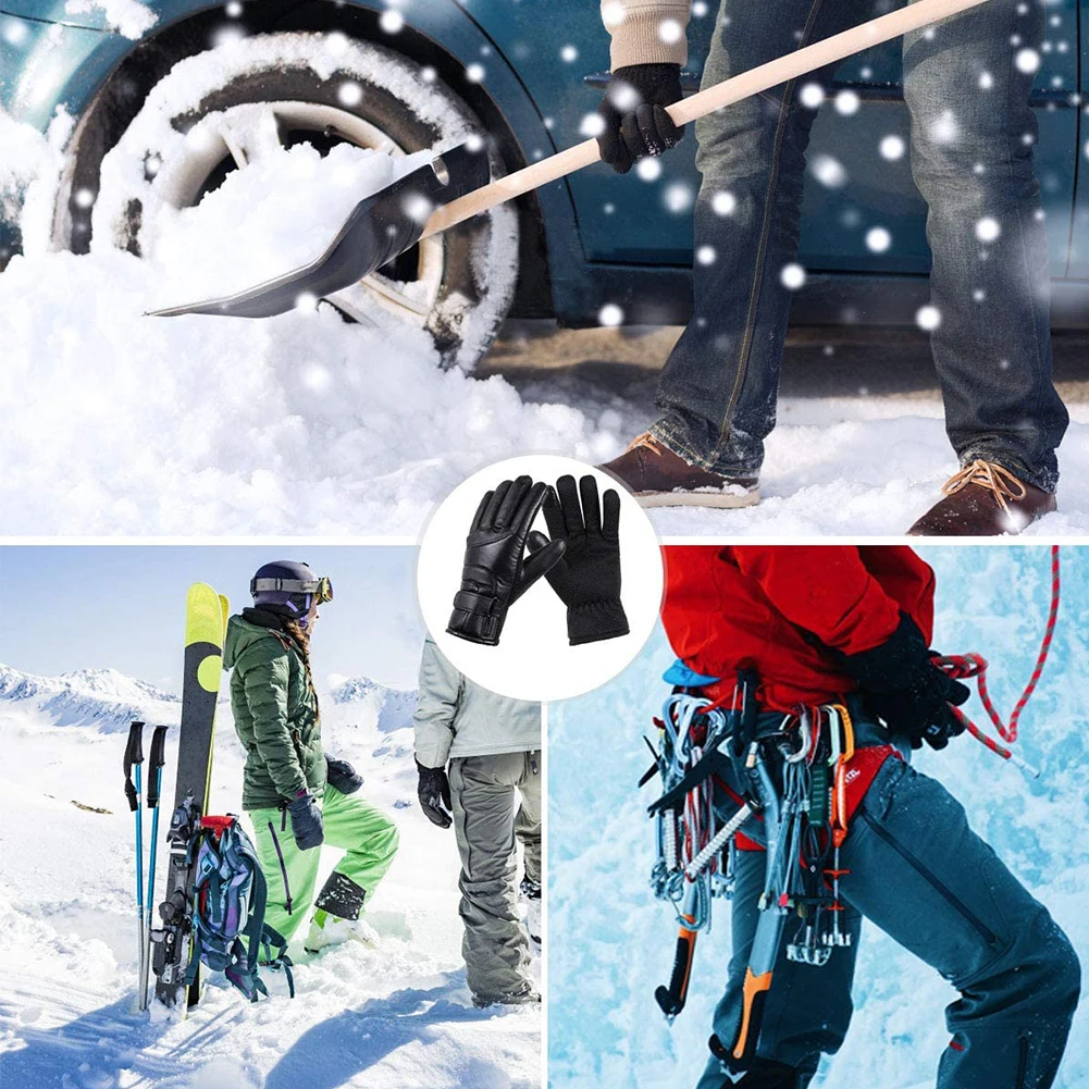 Leather Winter Gloves Heated Waterproof Outdoor Warm Hand Heating Gloves Touchscreen Hand Warmer for Hiking Skiing Fishing