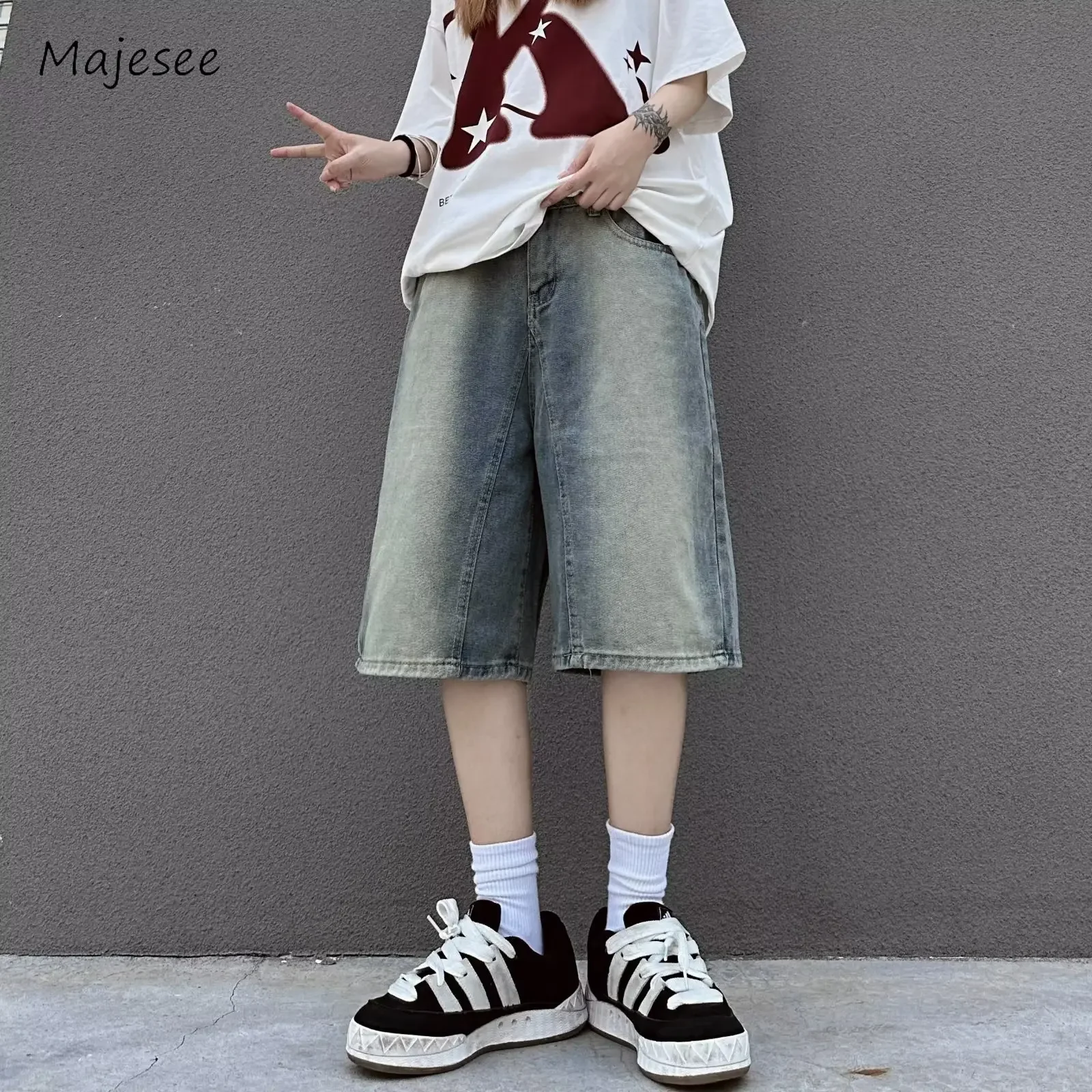 

Summer Jeans Men Vintage Solid Color Fashion Korean Basic All-match Baggy High Waist Teens Hip Hop Trousers College Streetwear