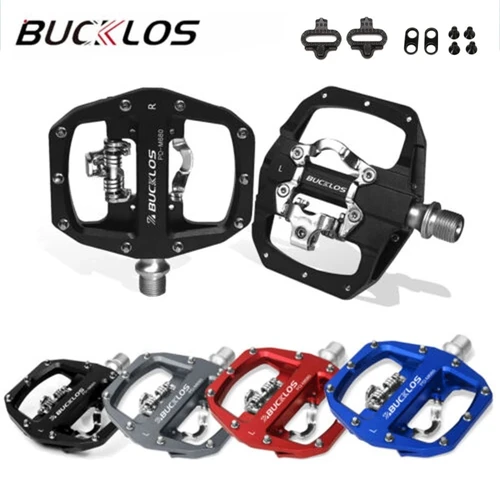 Pedales BUCKLOS para bicicleta de montaña, plataforma de Pedal plano con rodamiento, función Dual compatible con sistema SPD, Pedal de bicicleta de montaña de aleación de aluminio, pieza de bicicleta