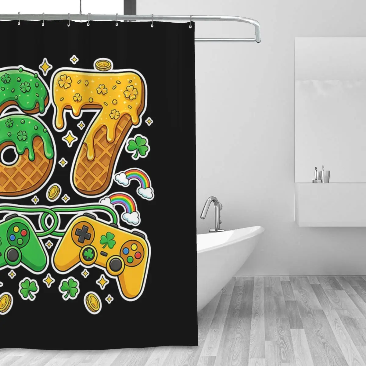 67 St Patrick's Day Six Seven Meme Boys Gaming Kids Gamer Shower Curtain Bathroom Polyester Waterproof Bath Curtains with Hooks