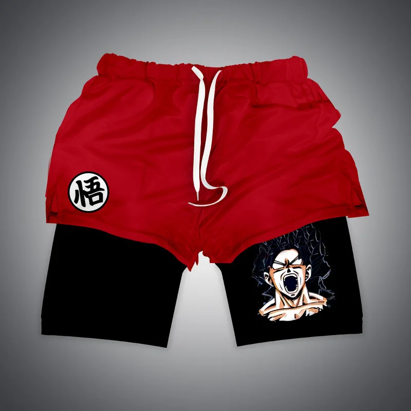 Anime Dragon Ball Son Goku végéta short Double couche imprimé short de sport respirant survêtement pour hommes confortable