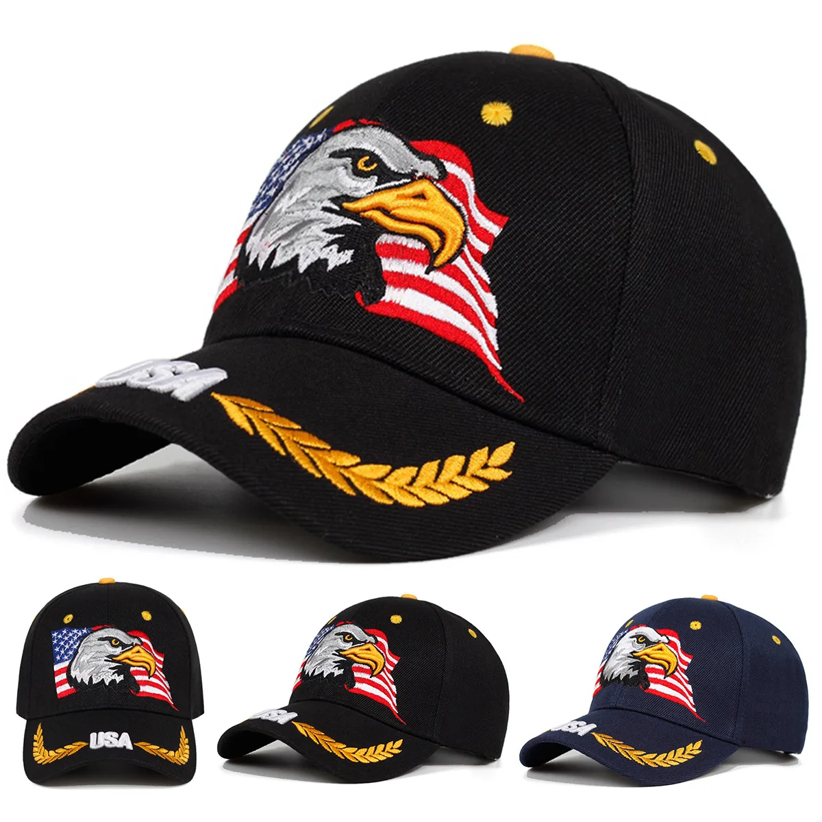    UETEEY Bestickte USA-Flagge & Adler Baseballkappe aus Baumwolle, Atmungsaktive Verstellbare Kappe mit Klettverschluss, Dad Hat für Männer und Frauen