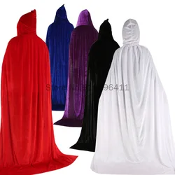 Halloween Hooded Cloak Long Velvet Cape for Christmas Medieval Cosplay Costumes S-2XL Black Red White Gray Purple Green Blue