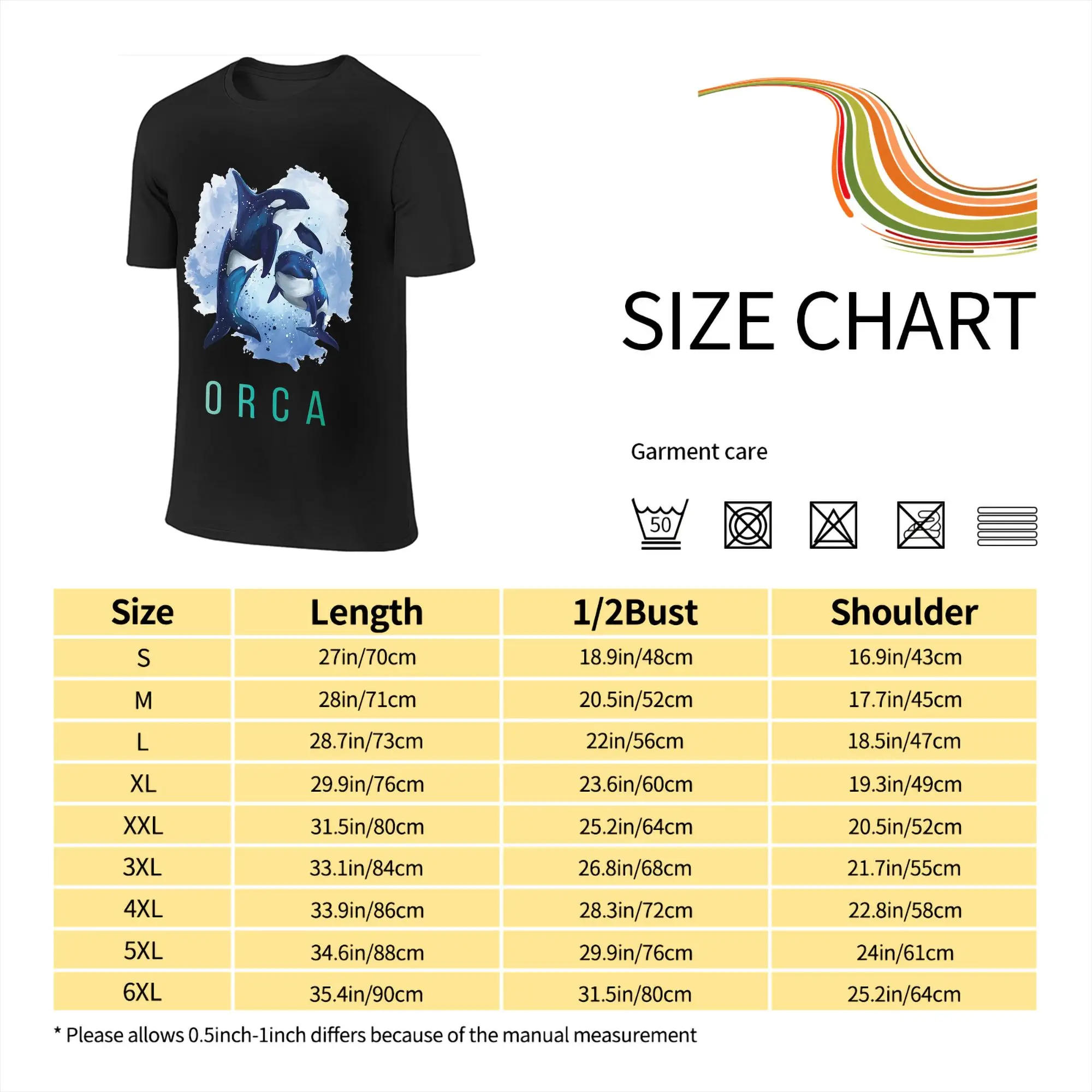 100% Cotton Orca Aquatic Sea Ocean Killer Whale T-Shirt Men's Double Sided T Shirt Men Round Neck Summer Shirts Tops Oversized
