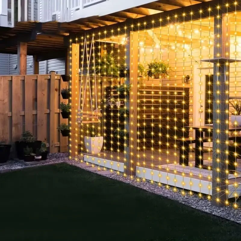 Solar Curtain LED String Lights 2024 Christmas Outdoor Led Lights Great for Birthday Wedding Patio Garden Fairy Light Decoration