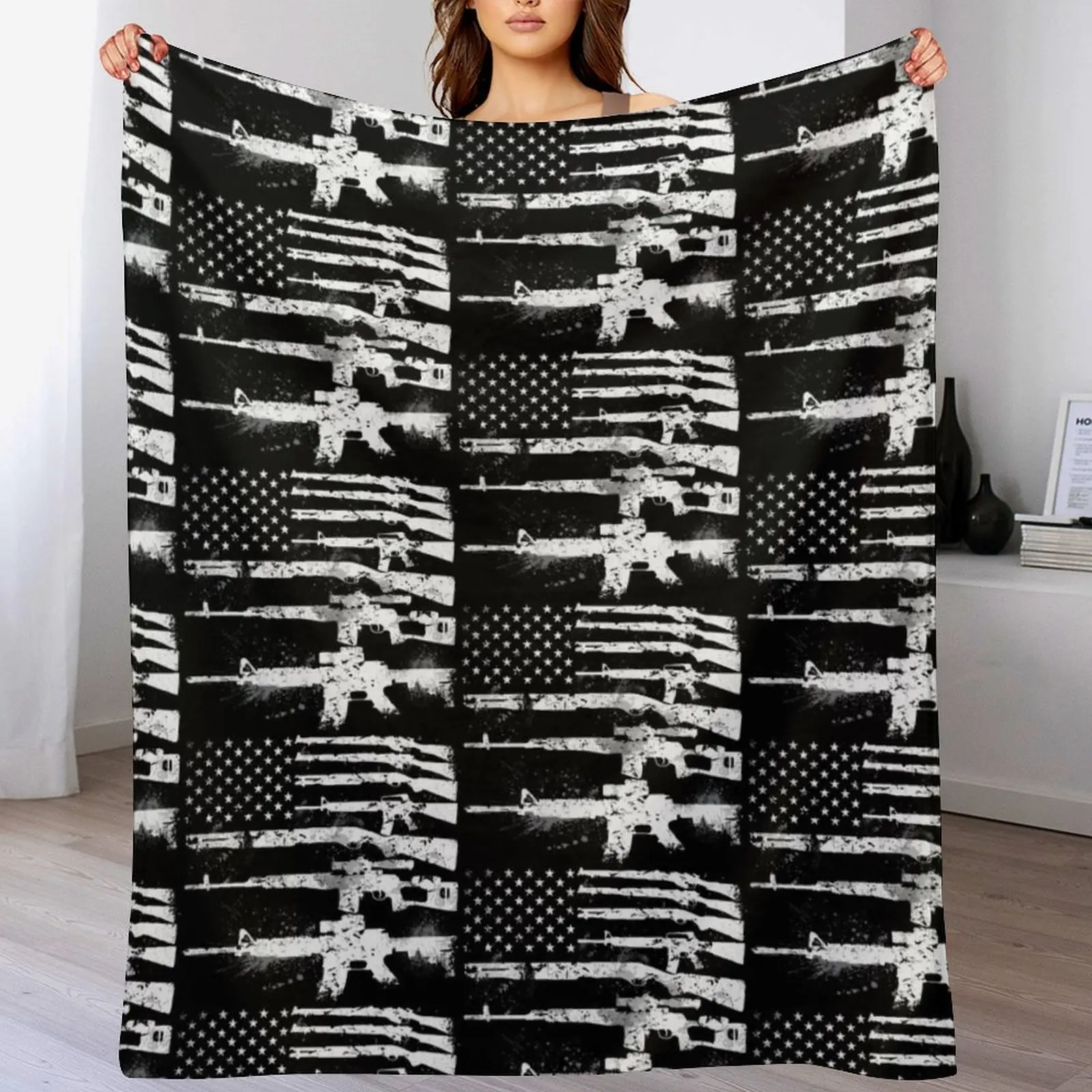 USA American Flag Guns, Armed America 2nd Amendment Art Design Gift Present Men Women Birthday Fathers Day Christm Throw Blanket