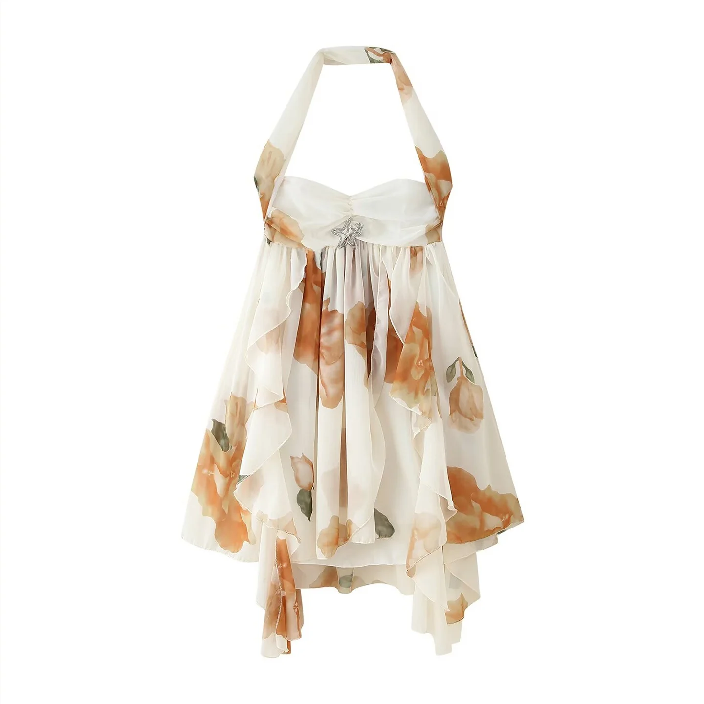 กระโปรงผ้าโพลีเอสเตอร์สไตล์ลำลองประดับโลหะสำหรับผู้หญิงแฟชั่นฤดูร้อนปี 2025 ใส่ได้ทุกวัน