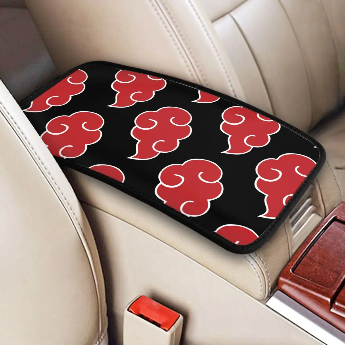 Car Arm Rest Cover Mat Leather Japan Anime Akatsuki Clouds Center Console Cover Pad Konoha Neji Storage Box Pad Cushion