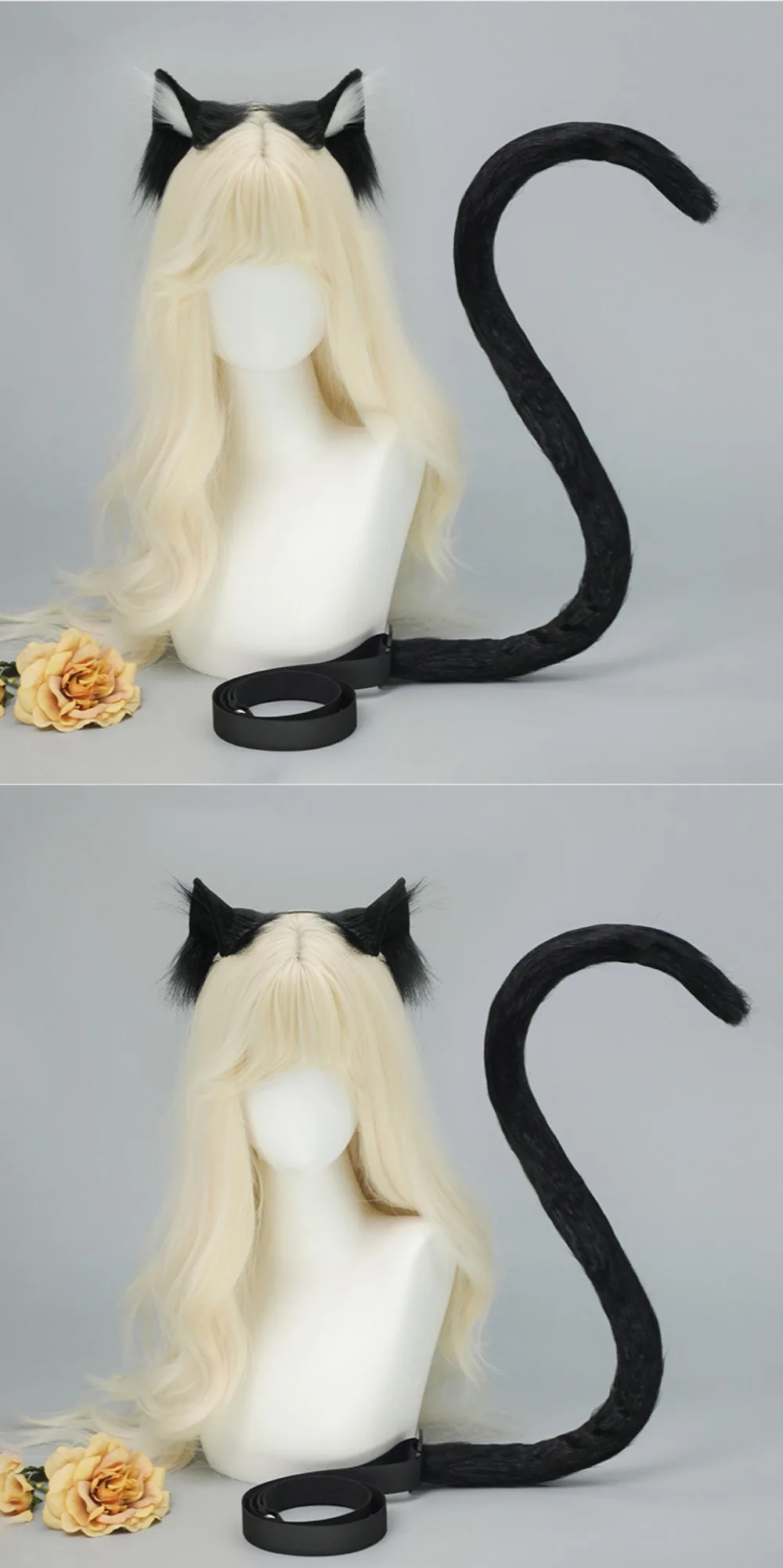 Neues Realistisches Katzenohren-Stirnband Handgefertigtes Lolita-Katzenschwanz-Set Simulierte Tierohren Cosplay-Kostüm – Detail 4