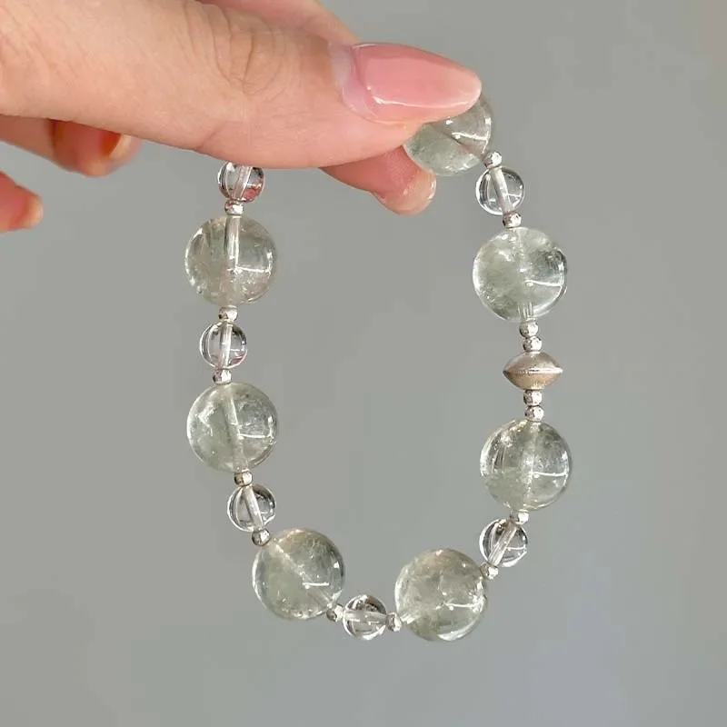 Natural green fluorite white crystal bracelet women's fresh and simple design single circle crystal bracelet gift jewelry