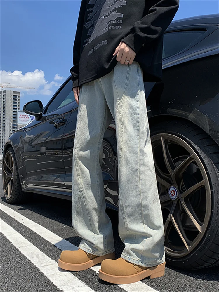 

American Sle Loose Fit Casual Men's Jeans Summer High Street Wide Leg Long Pants adual Wa Cool Straight Leg Trousers