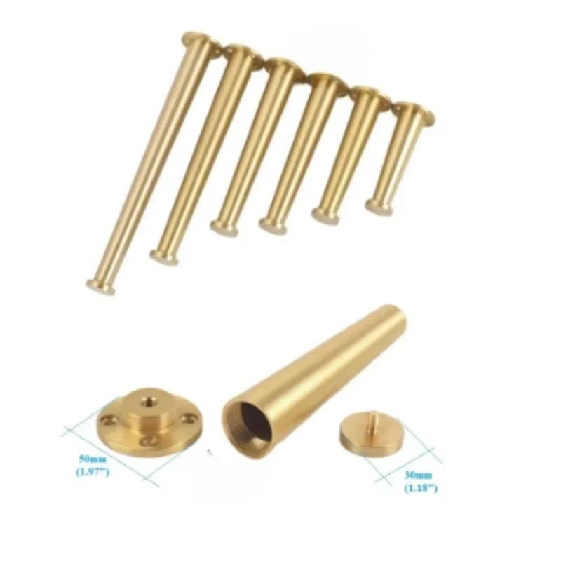 

2Pcs Brass Taper Leg With Leveling Feet For Sofa Bed Furniture Cabinet